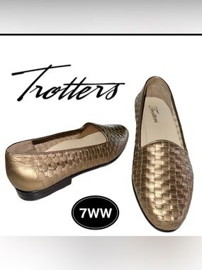 Trotters Leather Liz Woven Flats Loafers Gold (7WW)